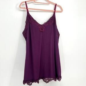 LANE BRYANT Plum Color Lace Edged Cami Tank Top 18/20  Y2K Layering Fairy Goth